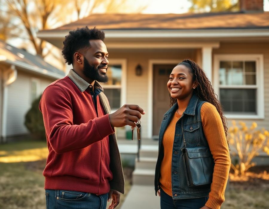 A young Black couple receiving the keys to their first home